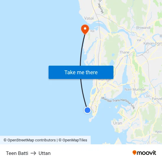 Teen Batti (Walkeshwar) to Uttan map
