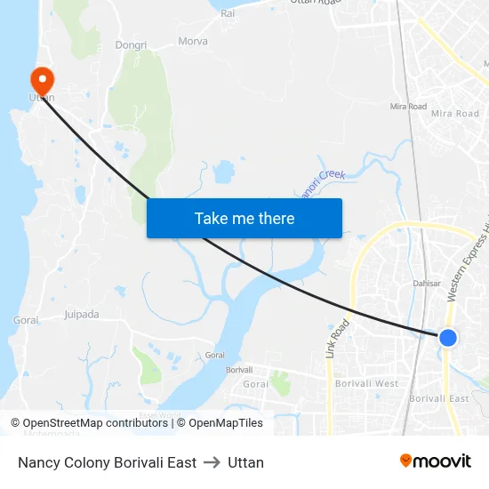 Nancy Colony Borivali East to Uttan map