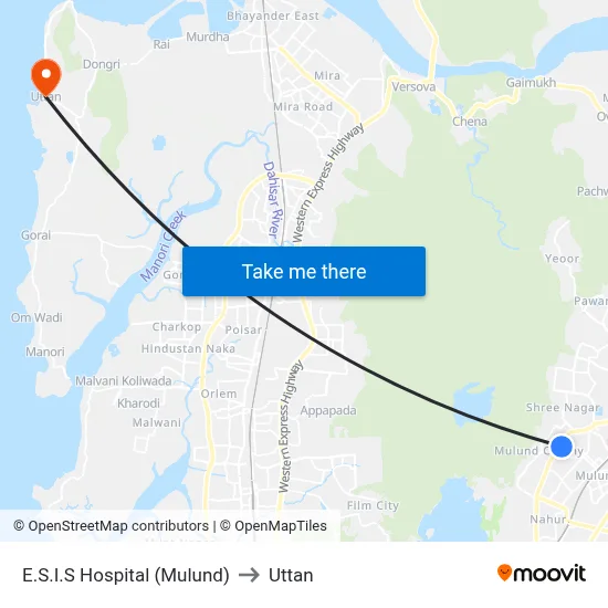 E.S.I.S Hospital (Mulund) to Uttan map