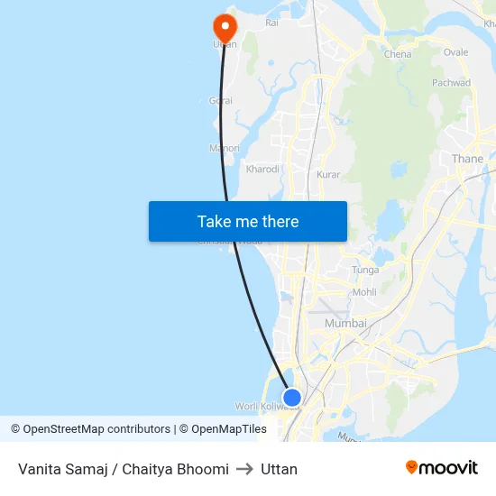 Vanita Samaj / Chaitya Bhoomi to Uttan map