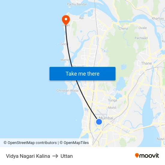Vidya Nagari Kalina to Uttan map