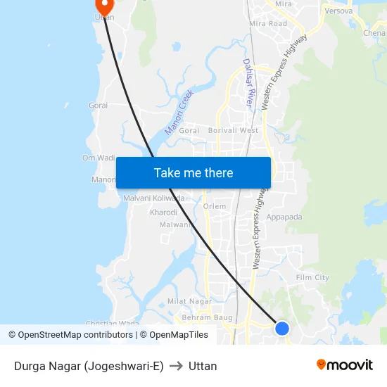 Durga Nagar (Jogeshwari-E) to Uttan map