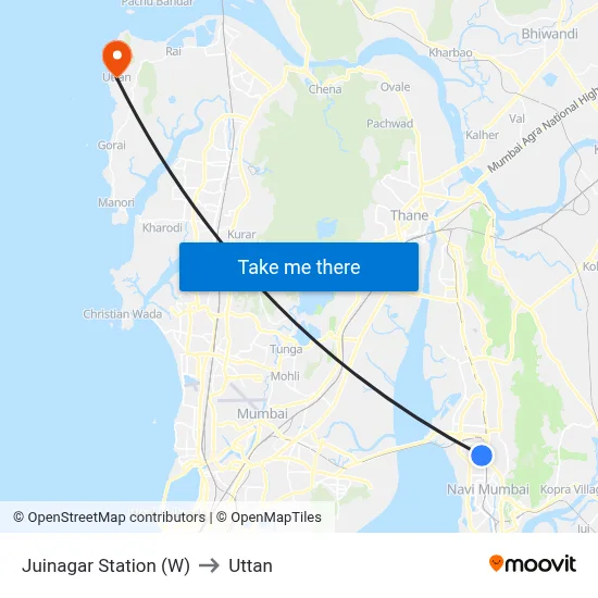 Juinagar Station (W) to Uttan map
