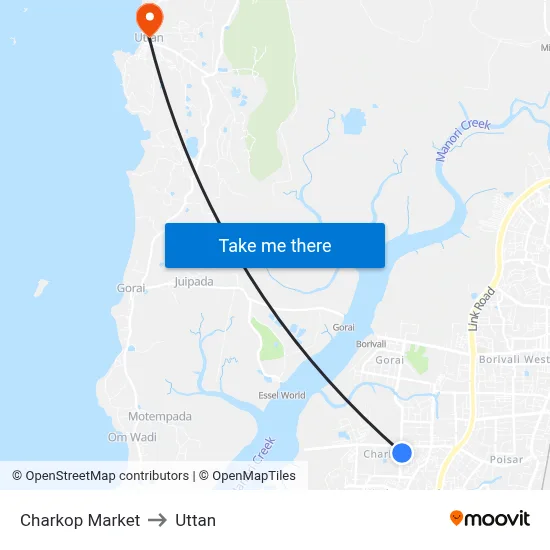 Charkop Market to Uttan map