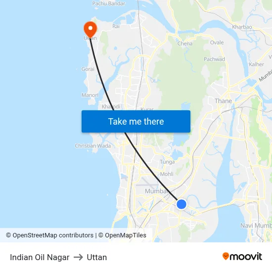 Indian Oil Nagar to Uttan map