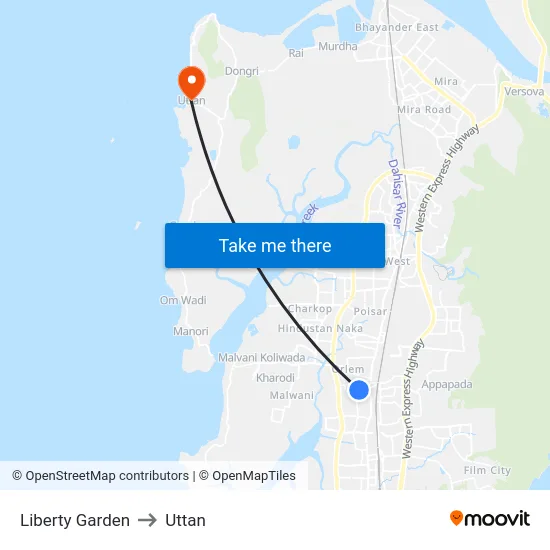 Liberty Garden to Uttan map
