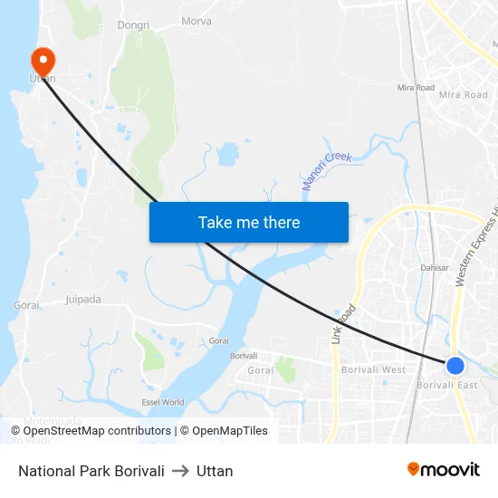 National Park Borivali to Uttan map