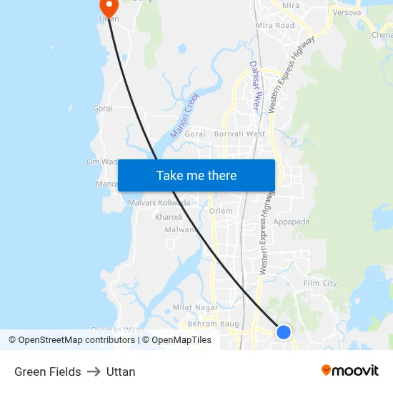 Green Fields to Uttan map