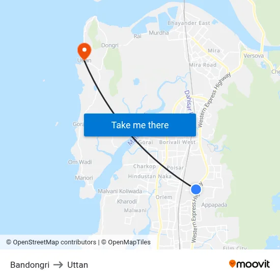Bandongri to Uttan map
