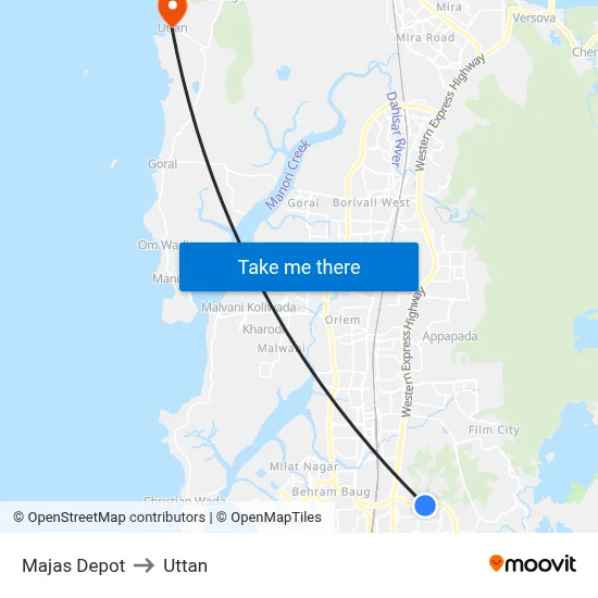 Majas Depot to Uttan map