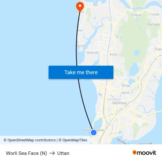 Worli Sea Face (N) to Uttan map