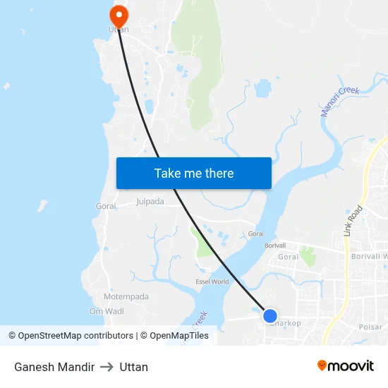 Ganesh Mandir to Uttan map