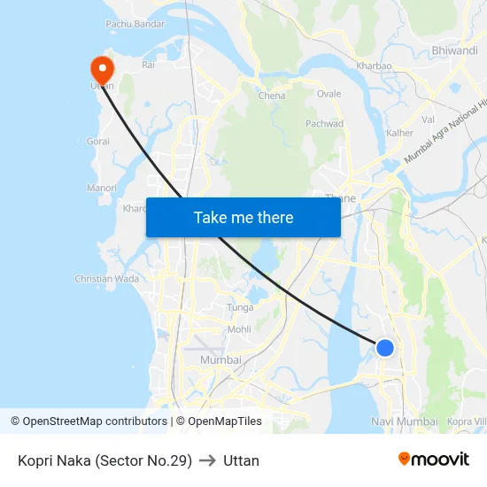 Kopri Naka (Sector No.29) to Uttan map