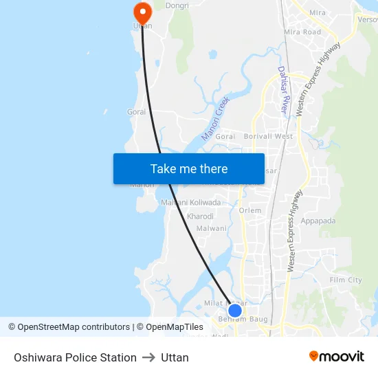 Oshiwara Police Station to Uttan map