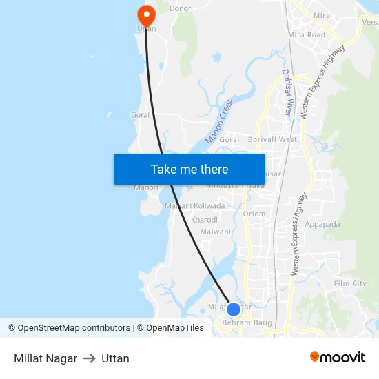 Millat Nagar to Uttan map