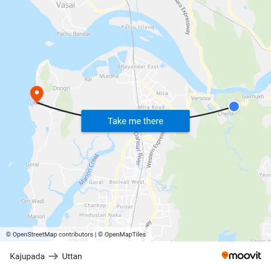 Kajupada to Uttan map