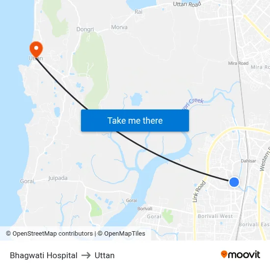 Bhagwati Hospital to Uttan map