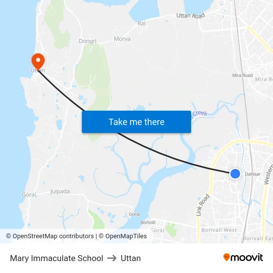 Mary Immaculate School to Uttan map