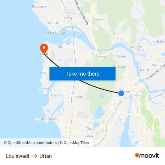 Louiswadi to Uttan map