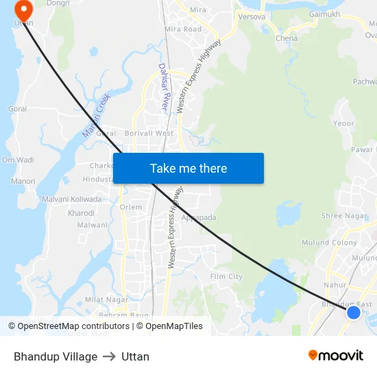 Bhandup Village to Uttan map