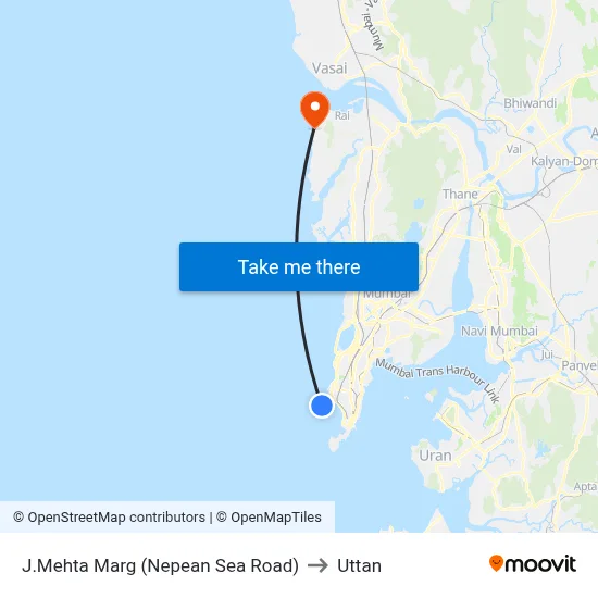 J.Mehta Marg (Nepean Sea Road) to Uttan map