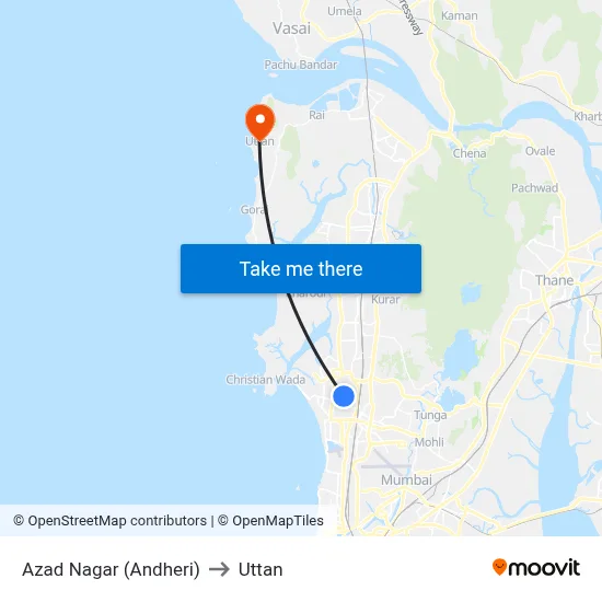 Azad Nagar (Andheri) to Uttan map