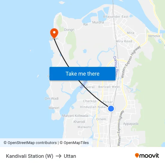 Kandivali Station (W) to Uttan map