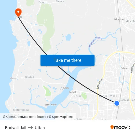 Borivali Jail to Uttan map