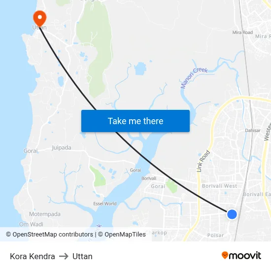 Kora Kendra to Uttan map