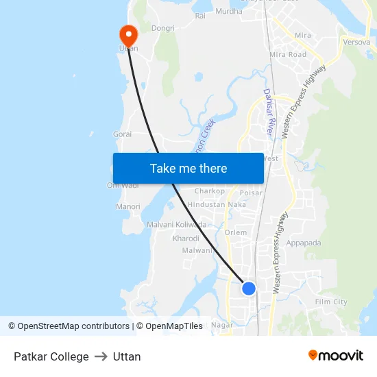 Patkar College to Uttan map