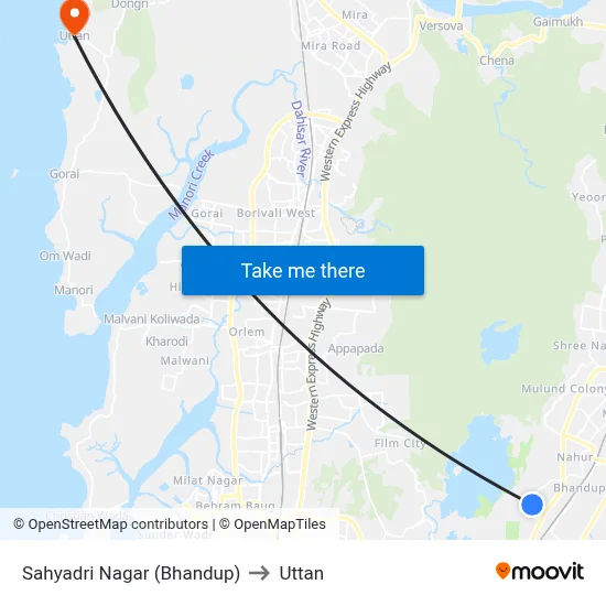 Sahyadri Nagar (Bhandup) to Uttan map
