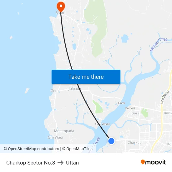 Charkop Sector No.8 to Uttan map