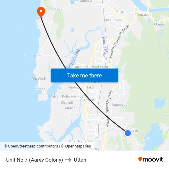 Unit No.7 (Aarey Colony) to Uttan map