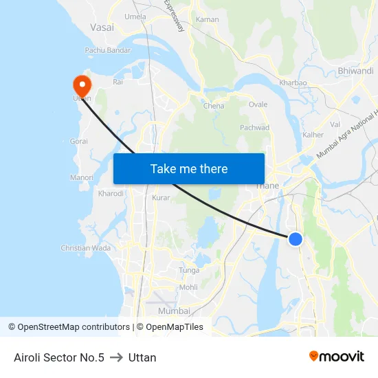 Airoli Sector No.5 to Uttan map