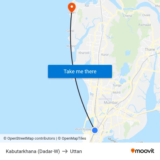Kabutarkhana (Dadar-W) to Uttan map