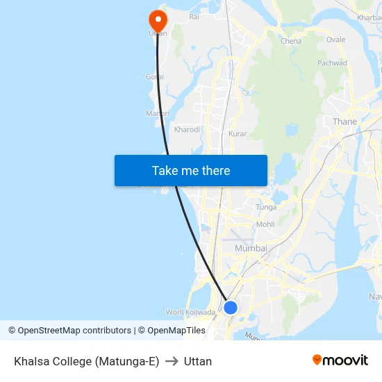 Khalsa College (Matunga-E) to Uttan map