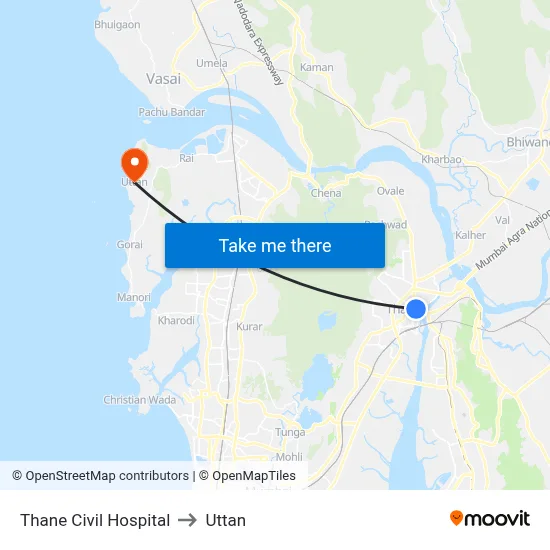 Thane Civil Hospital to Uttan map