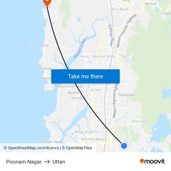 Poonam Nagar to Uttan map