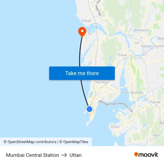Mumbai Central Station to Uttan map