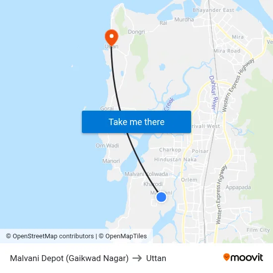 Malvani Depot (Gaikwad Nagar) to Uttan map