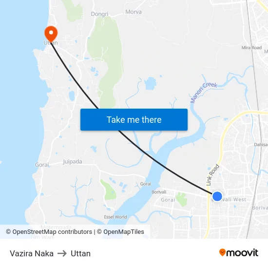 Vazira Naka to Uttan map