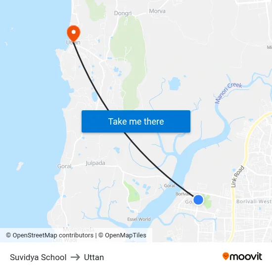 Suvidya School to Uttan map