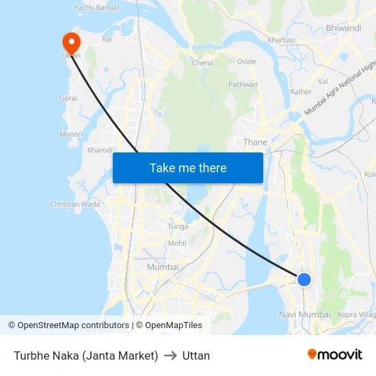 Turbhe Naka (Janta Market) to Uttan map