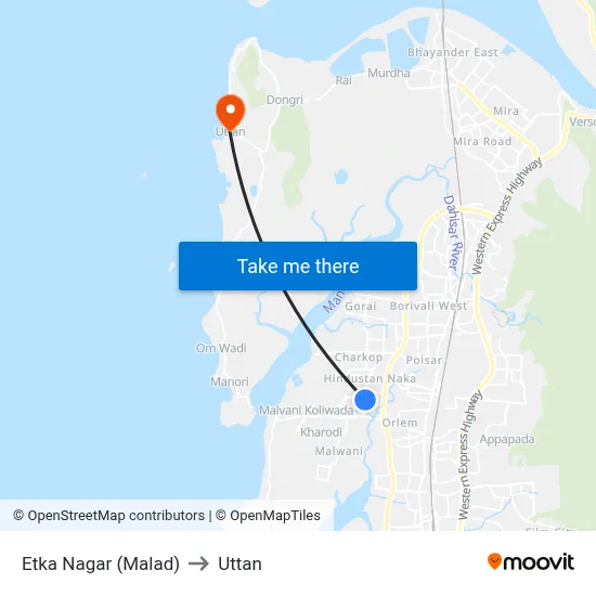 Etka Nagar (Malad) to Uttan map