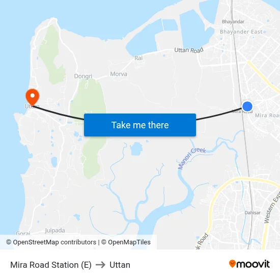 Mira Road Station (E) to Uttan map