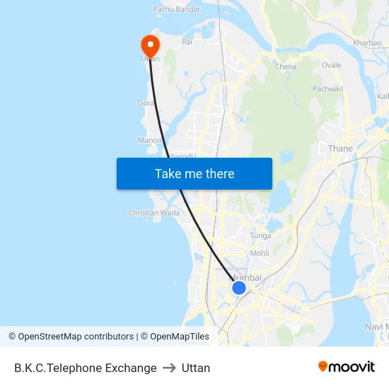 B.K.C.Telephone Exchange to Uttan map