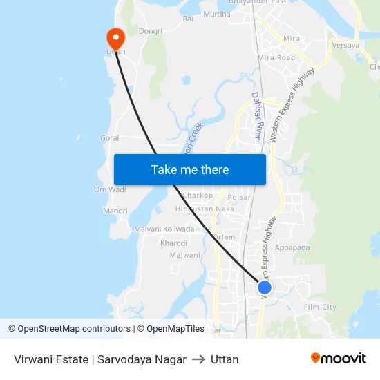 Virwani Estate | Sarvodaya Nagar to Uttan map