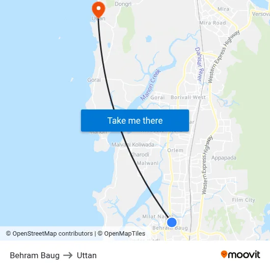 Behram Baug to Uttan map