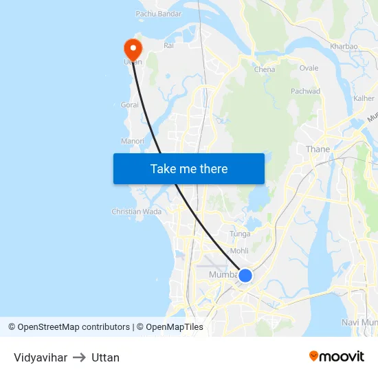 Vidyavihar to Uttan map
