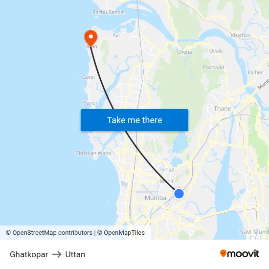 Ghatkopar to Uttan map